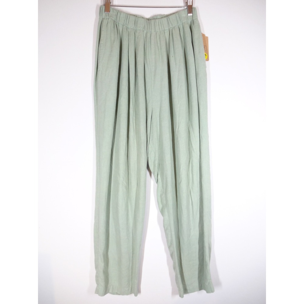 VTG Eileen Fisher Wide Leg Pants Womens Medium Sage Green Linen Blend Lagenlook